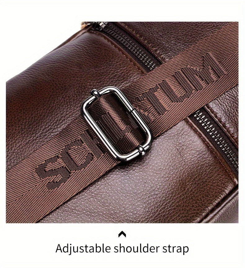 Men's Top Layer Cowhide Sling Bag, Genuine Leather Crossbody Bag, Retro Fashion Commuter Bag Multi-functional Travel Slant Shoulder Bag