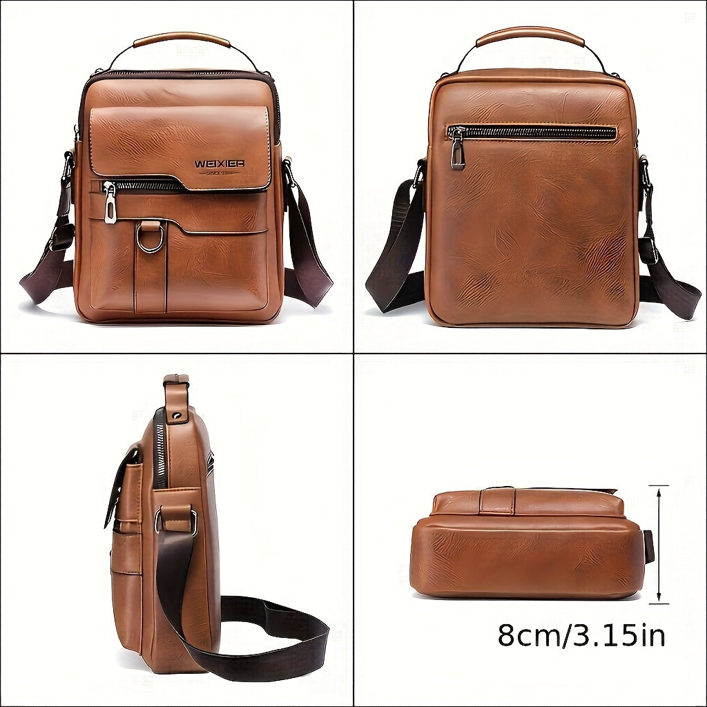 [Leather Crossbody Backpack] Leather Crossbody Laptop Backpack | Men's Vintage Street Style Large Capacity Commuter Bag with Adjustable Strap