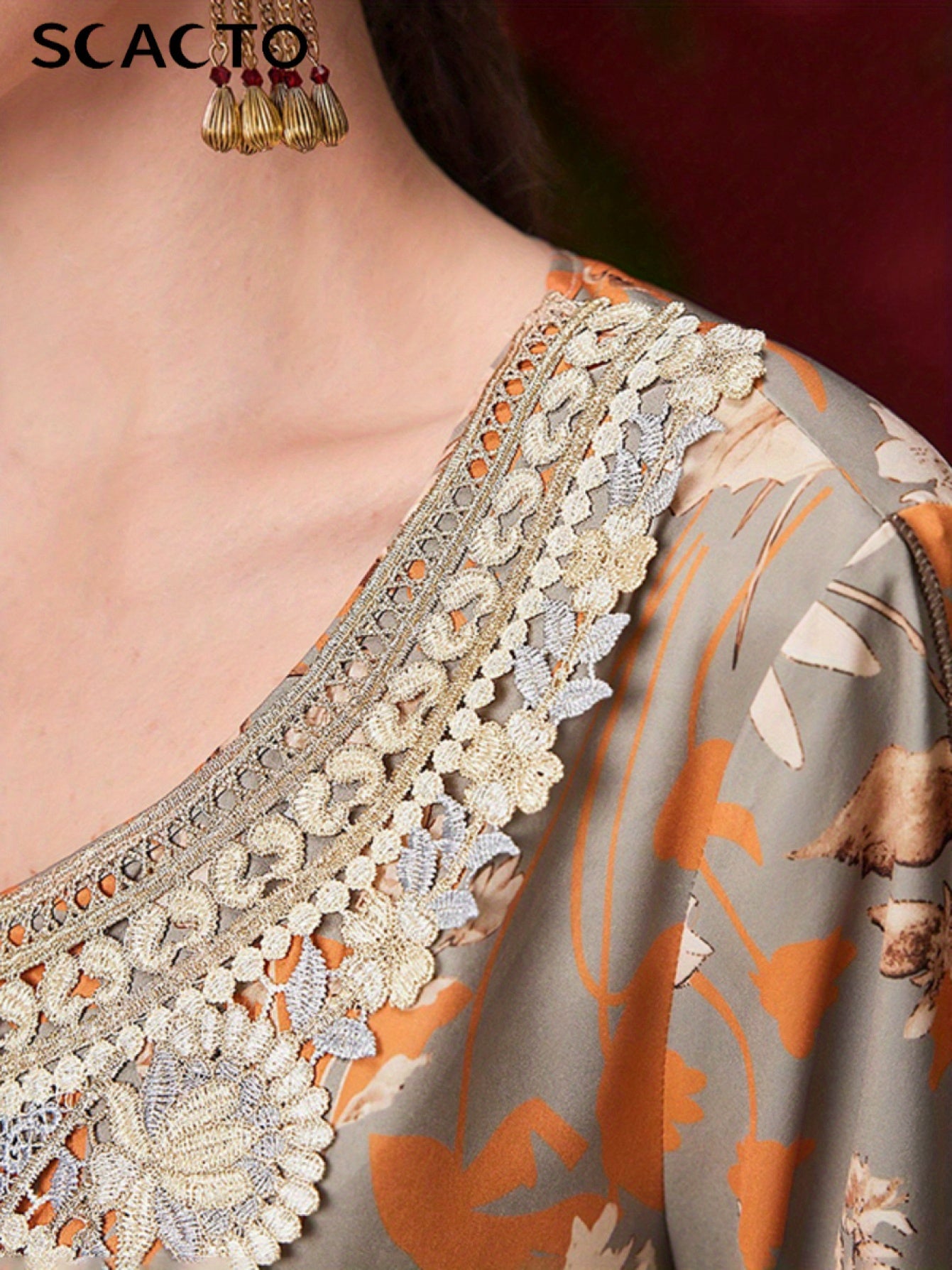 Plus Size, Women's Elegant Plus Size Floral Print Maxi Dress| Baju Abaya - Middle Eastern Bohemian Style Embroidery Long Dress