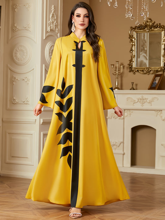 Stylish Elegant Tribal Print | Long Sleeve Baju Abaya | 100% Polyester, Non-Stretch Woven Fabric, Regular Sleeve, All Season, A-Fit, 120g/m², Versatile