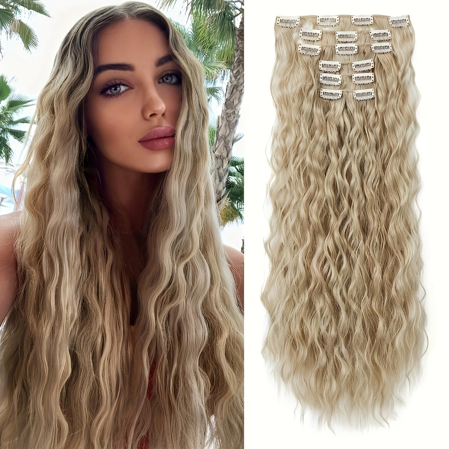 6pcs Synthetic Clip In 24 Inch Long Curly Wavy Hair Extensions
