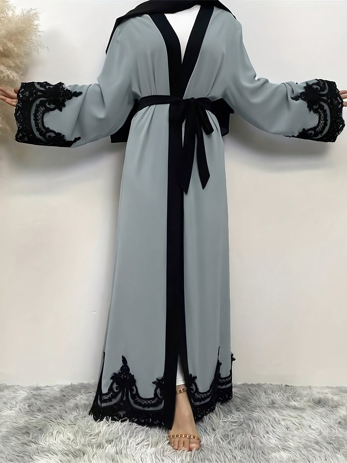 Women's Turkish & Arabic Traditional Long Kimono Abaya, Excluding Headscarf, Ramadan & Eid Al-Adha Attire