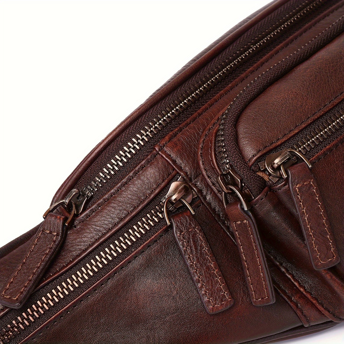 Premium Genuine Leather Fanny Pack for Men & Women - Adjustable Sling Bag with Multiple Zipper Pockets, Brown Leather Crossbody Chest Bag