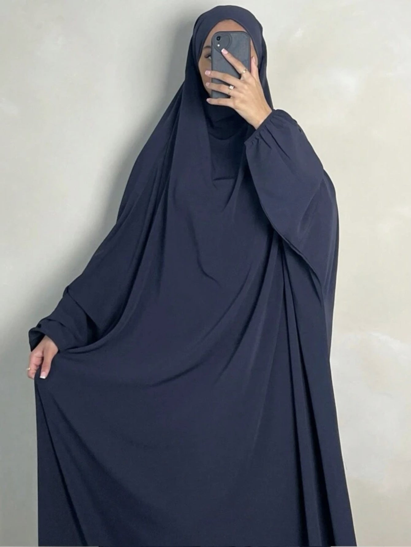 Elegant Solid Black Baju Abaya Prayer Dress - Loose Fit Batwing Sleeves Long Sleeve Ramadan Abaya with Hijab Headscarf, Traditional Middle Eastern All-Season Long Robe for Women