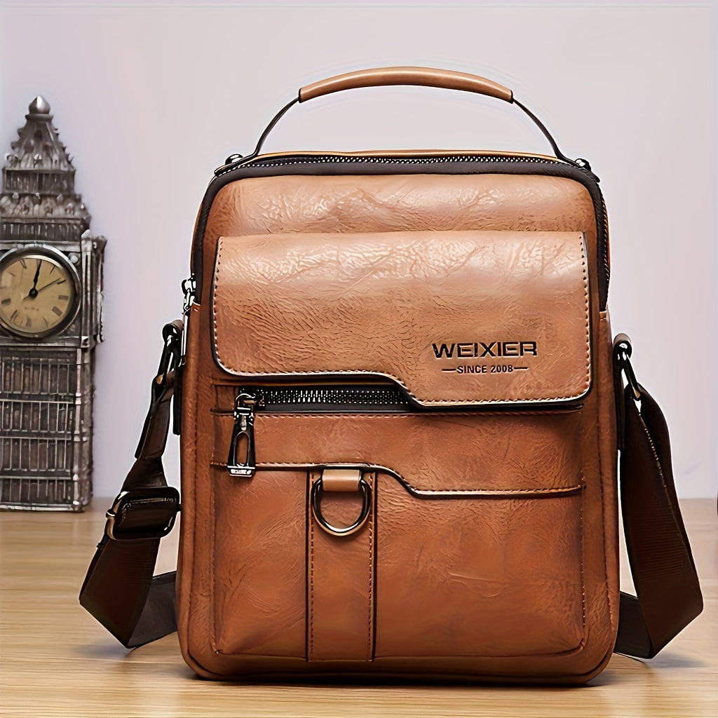 [Leather Crossbody Backpack] Leather Crossbody Laptop Backpack | Men's Vintage Street Style Large Capacity Commuter Bag with Adjustable Strap