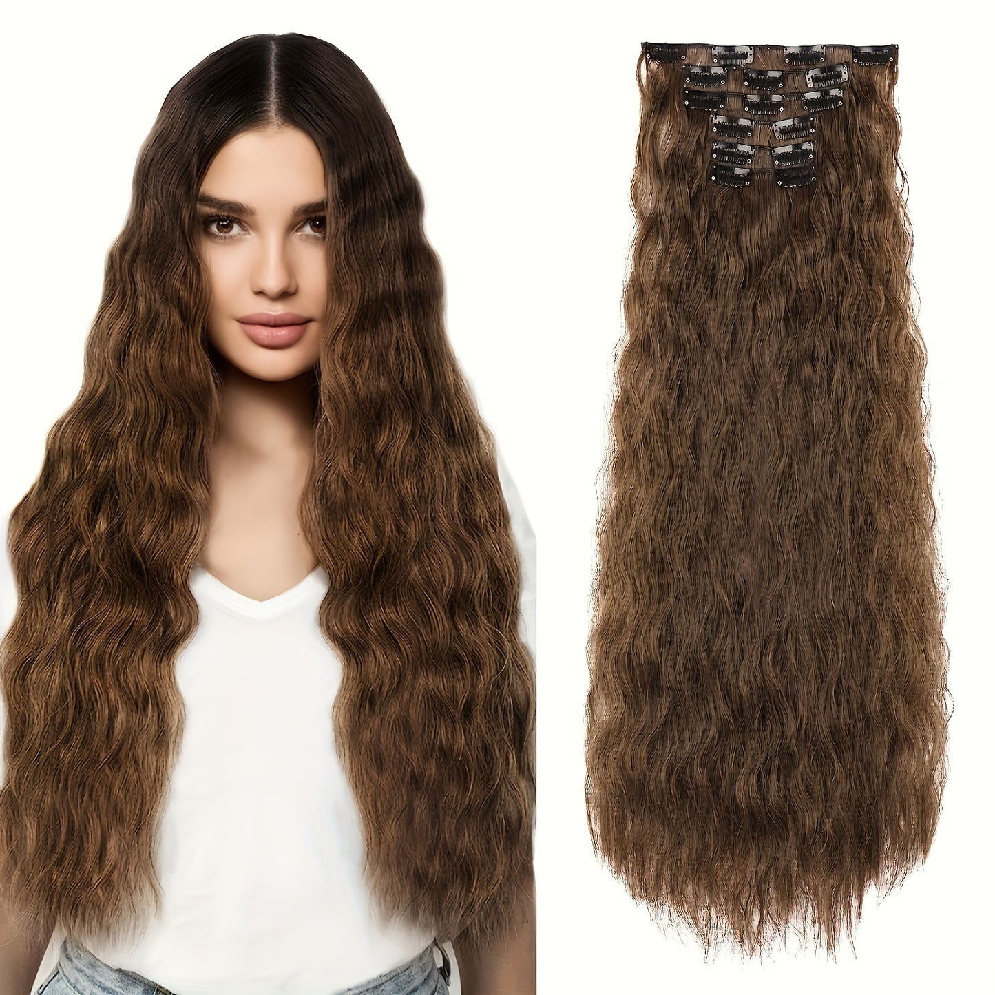 6pcs Synthetic Clip In 24 Inch Long Curly Wavy Hair Extensions
