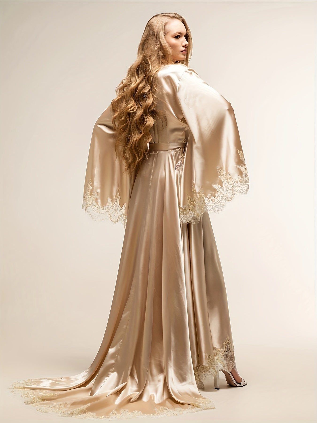 [Silky Soft] Women's Satin Robe | Silky Soft | Wedding, Bridal Party | Fun, Flared Long Sleeves | Kimono Abaya