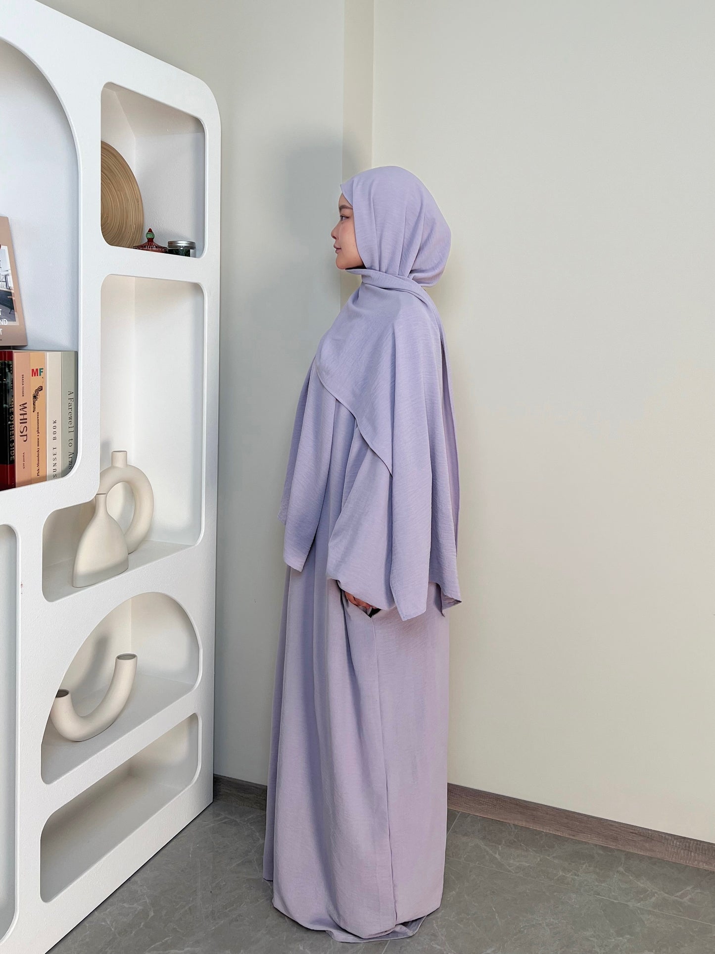 Elegant Crepe Hooded Jibab Abaya Hijab | Modest Long Sleeve Full Coverage Prayer Dress with Attached Scarf & Pockets, Machine Washable Medium Stretch Solid Color