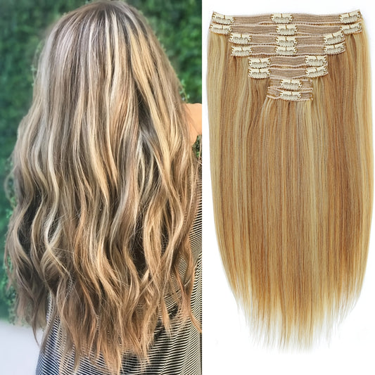 8pcs Luxe Remy Human Hair Extensions Set | 100% Real, Silky Straight