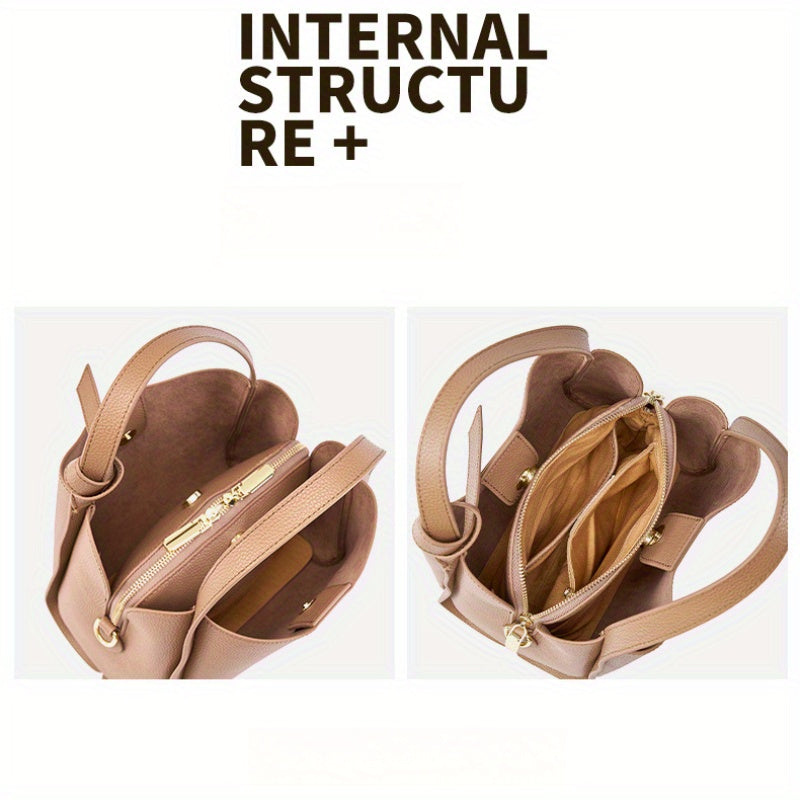 Women's Leather Tote Bag, Versatile and Popular Leather & Messenger Handbag for Women, Crossbody Bag, Cowhide Bucket Bag