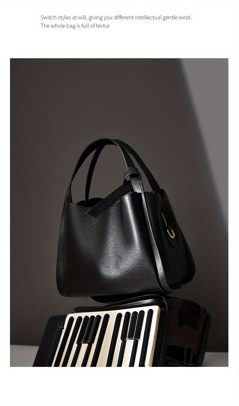 Women's Leather Tote Bag, Versatile and Popular Leather & Messenger Handbag for Women, Crossbody Bag, Cowhide Bucket Bag