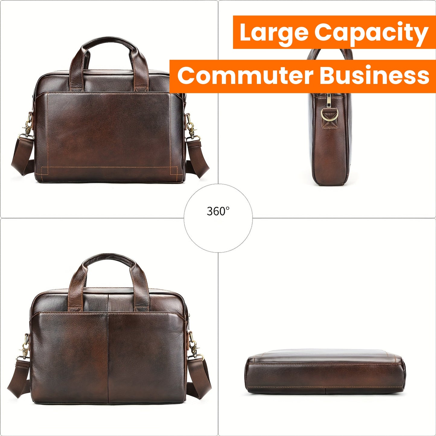 Vintage Head Layer Cowhide Men Handbag Large Capacity Laptop Briefcase Commuter Business Men Single Shoulder Crossbody Bag