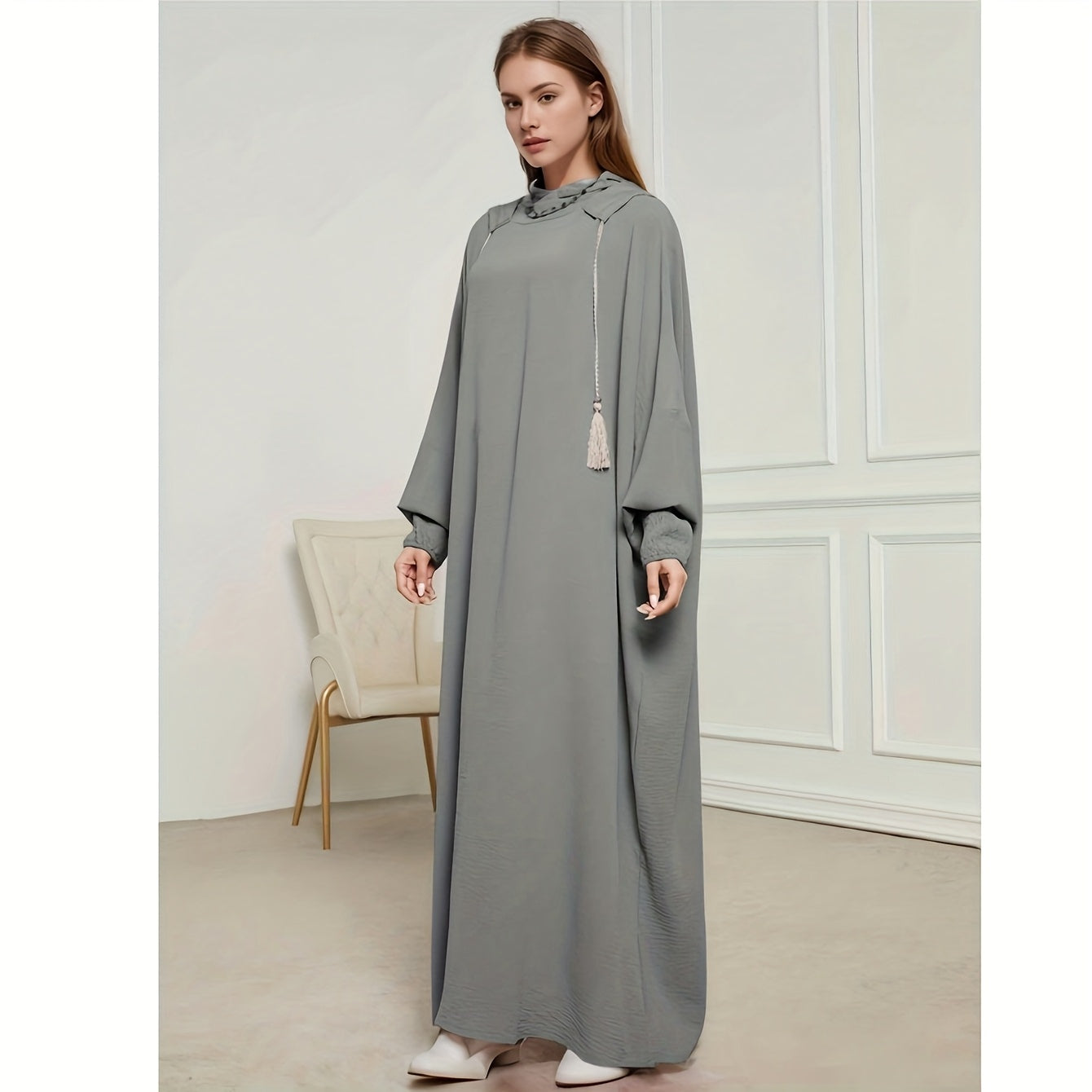 Elegant Solid Brown Crinkle Polyester Jibab Abaya with Hood - Breathable Loose Fit Women's Casual Hijab Dress for Outdoor Wear, Comfortable Wear | Flowing Garment | Smooth Texture