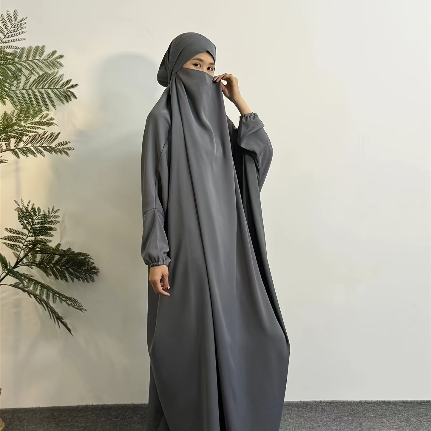 Elegant Black Hijab Dress for Women - Long Sleeve Smocked Abaya Kaftan with Hooded Prayer Abaya Burqa, Polyester Islamic Modest Clothing for Ramadan & Daily Wear
