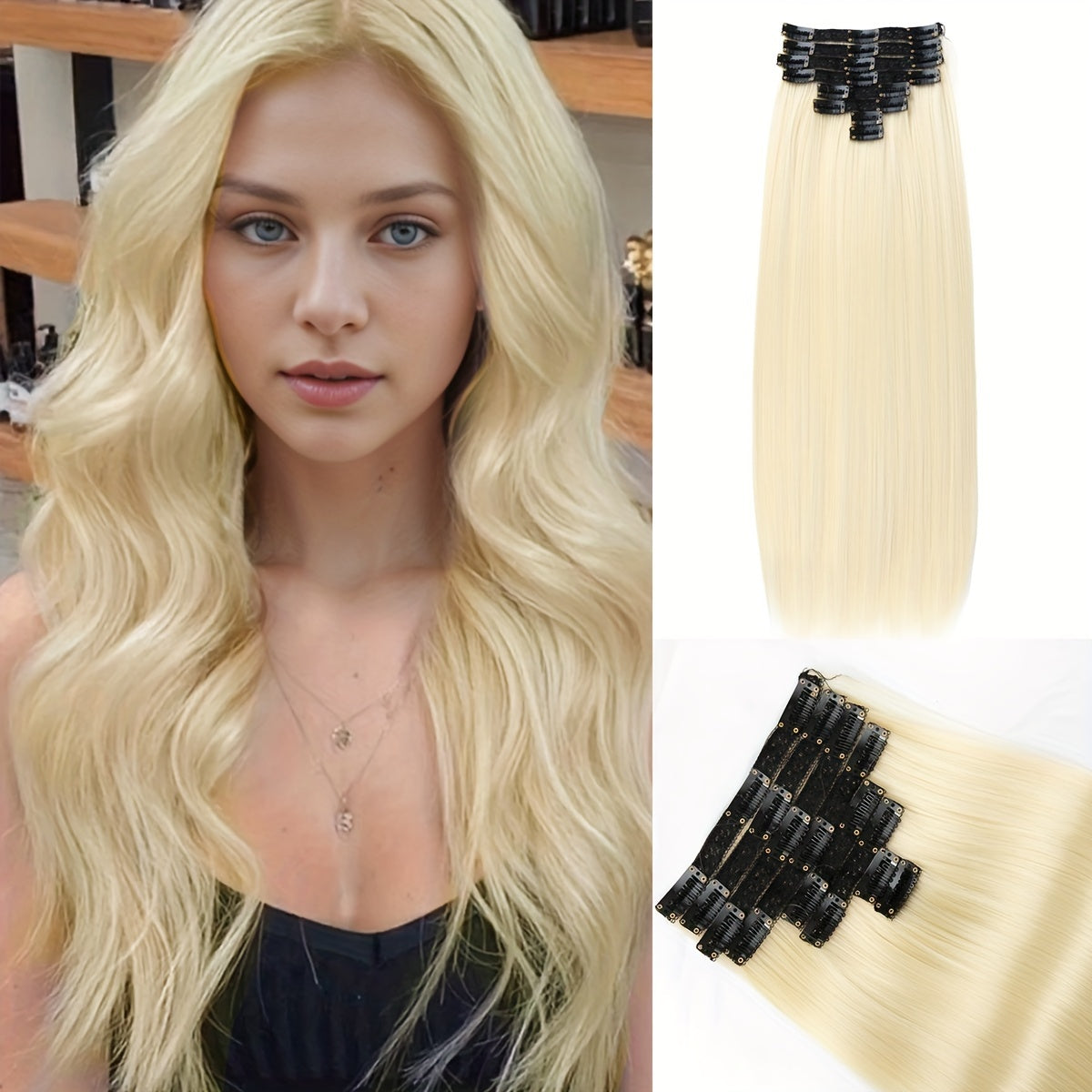 Synthetic Women's Hair Clipper 20 Inch 18 Clips/Set Long Straight Clip-in Hair Extension, Green, Pink, Brown, Red, Sky Blue Color Hair Extension Synthetic Braided Clip-in Hair Extension, Suitable for Straight Hair, Heat-resis