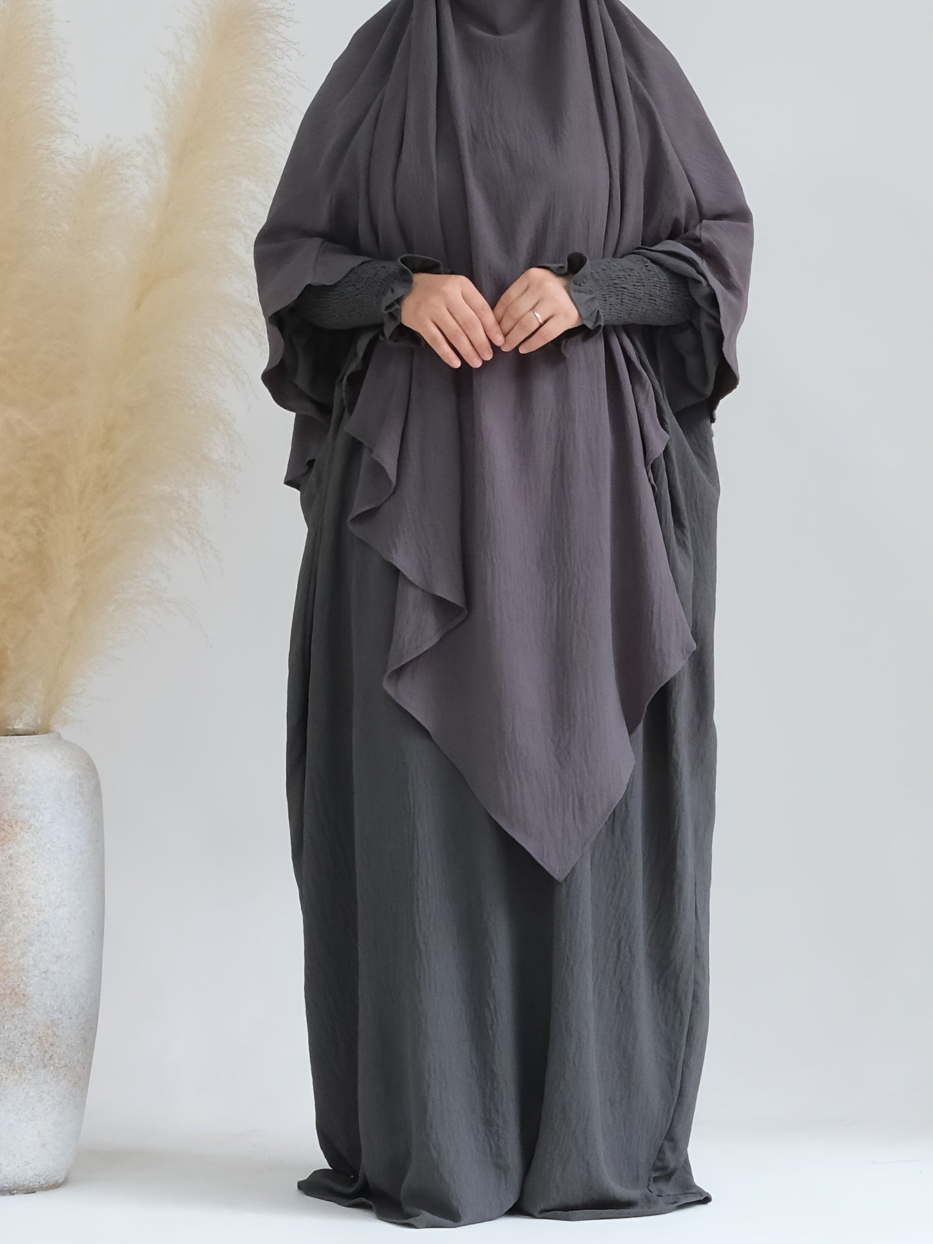 Khimar+abaya 2pcs Set Umrah Rida Set Player Jilbaab Abaya Set with Pockets