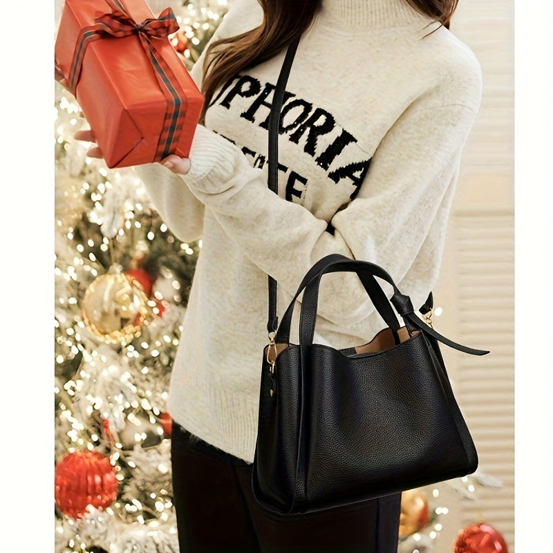 Real Leather Women's Crossbody Handbag, Medium-sized Bag, First Layer Cowhide Large Capacity Bucket Bag, High-quality Crossbody Bag, Fashionable Ladies